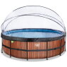 Piscine EXIT Wood ø488x122cm avec pompe filtrante à sable et dôme et pompe à chaleur - marron