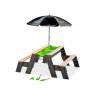 Table d'activités, sable et eau, et de pique-nique (2 bancs) avec parasol et outils de jardinage EXIT Aksent