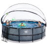 Piscine EXIT Stone ø450x122cm avec pompe filtrante à sable et dôme - grise