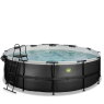 Piscine EXIT Black Leather ø450x122cm avec pompe filtrante à sable et dôme et kit d'accessoires - noir