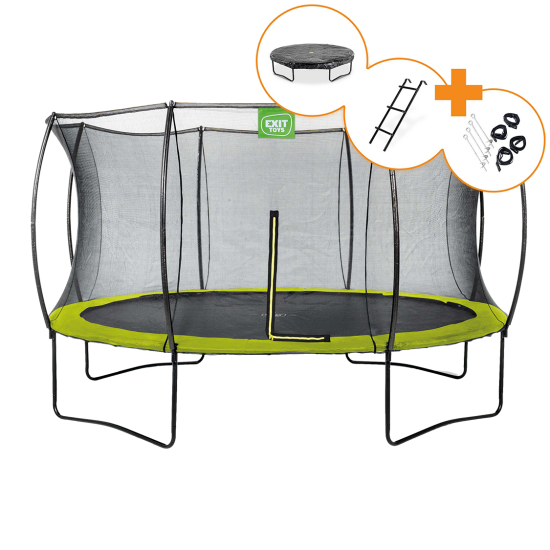 Pour l’achat du trampoline EXIT Silhouette lime, recevez temporairement trois accessoires pratiques offerts.